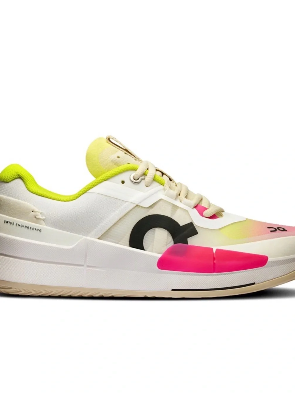On Running Men's Athletic Shoes White with Neon Yellow and Hot Pink Accents